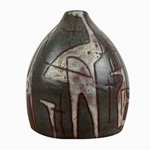 Deutsche Mid-Century Studio Pottery Art Vase mit abstrakten Tiermotiven von Ingrid Fechner-Ahlers, 1960er