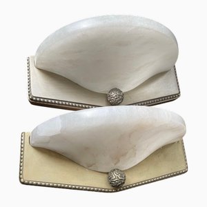 Art Deco Wall Lamps in Silver-Plated Bronze and Alabaster in the style of Jacques-Emile Ruhlmann, France, 1990s, Set of 2