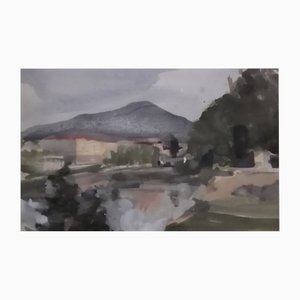 René Guinand, L'Arve et le Salève, Acquarello su carta, Con cornice