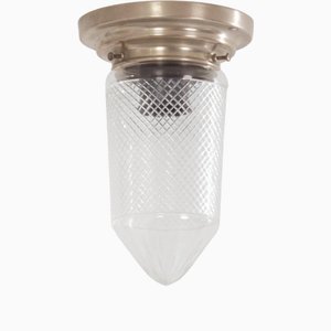 Art Deco Deckenlampe aus Glas auf vernickeltem Sockel, 1930er