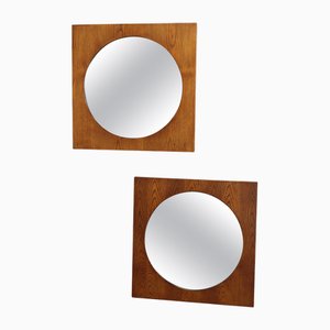 Large Oak Square Mirrors, Former Czechoslovakia, 1970s, Set of 2