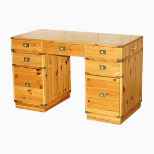 Vintage English Twin Pedestal Desk in Pine