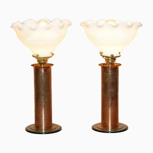 Antique Victorian Brass and Glass Table Lamps, 1880, Set of 2