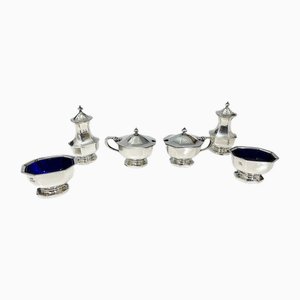 Set di condimenti in argento inglese attribuito a Mappin & Webb, Birmingham, 1927, set di 6