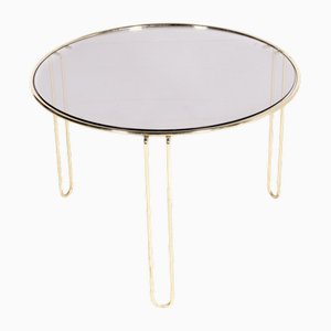 Table Basse Vintage Ronde en Verre et Métal Doré, 1970s