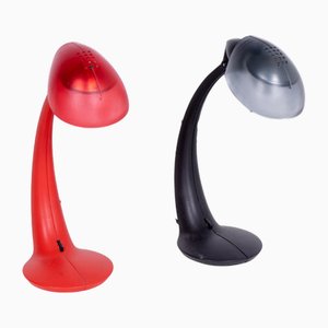 Vintage Virgola Table Lamps in Red and Black by Veneta Lumi, 1980s