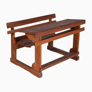 Scrivania vintage in legno con doppia seduta