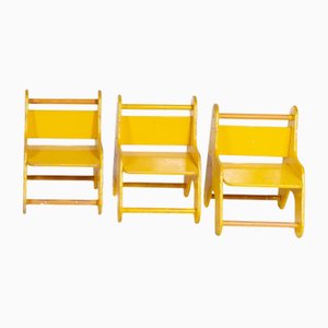 Vintage Yellow Wood Children's Chairs, Set of 3