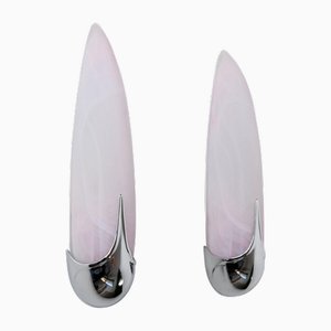 Ear of Corm Wall Lamps in Pink Glass and Chrome from Ideaarte, Spain, 1980s, Set of 2