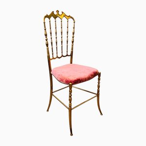 Sedia Hollywood Regency Chiavari in ottone e velluto rosa, Italia, anni '60