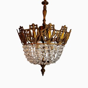 Lampadario vintage a forma di borsa e cristallo, Francia