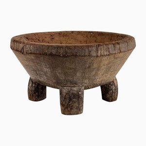 Rustic Hand-Carved Oak Mortar, Late 1920s