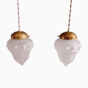 Lampe à Suspension Art Déco en Verre Satiné Transparent, 1920s