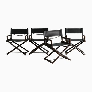 Directors Chairs in Bamboo and Black Leather by Lyda Levi for McGuire, 1970s, Set of 4