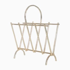 Vintage Gilt Metal Faux Bamboo Magazine Rack, 1970s