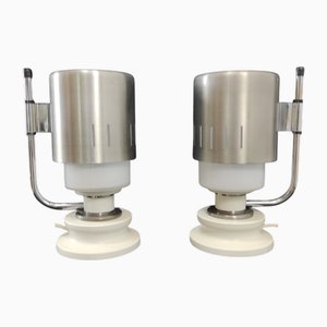 Lampade da tavolo in vetro opalino e alluminio, Italia, anni '70, set di 2
