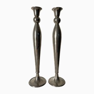 Vintage Chrom Kerzenständer in geriffelter Form, 1970er, 2er Set