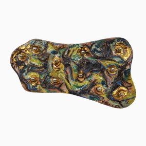 Large Sculptural Materical Glazed Ceramic Wall Sconce in the style of Lucio Fontana, Italy, 1954