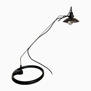 Vintage Desk Lamp with Heavy Circular Base & Floating Metal Arm, 1970s