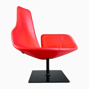 Moroso Swivel Armchair in Leather Red from Patricia Urquiola