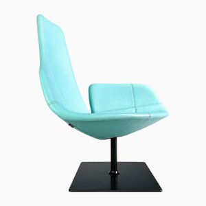 Fauteuil Pivotant Moroso en Cuir Bleu Turquoise de Patricia Urquiola Swivel