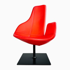 Moroso Swivel Leather Armchair in Red from Patricia Urquiola