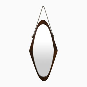 Miroir Ovale avec Cadre en Bois et Détails de Corde en Cuir, 1950s