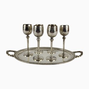 Art Nouveau Liquor Service in Silver Metal, 1890s, Set of 7