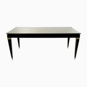 Lacquered Beech Dining Table in the style of Paolo Buffa with Taupe Glass Top by Paolo Buffa, 1950s