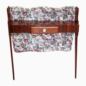 Vintage Italian Console Table in Ebonized Beech and Rose-Patterned Fabric, 1950s