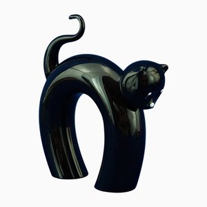 Sculpture Depicting a Cat in Black Murano Glass by Licio Zanetti for La Murrina, Italy, 20th Century
