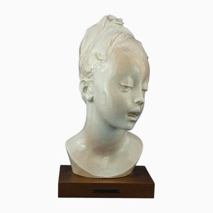 Domenico Matteucci. Keramikskulptur einer Büste einer jungen Frau, 20. Jh., Faenza Italien