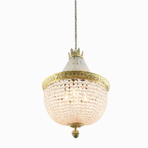 Lampadario Impero in cristallo e ottone, Francia, anni '40