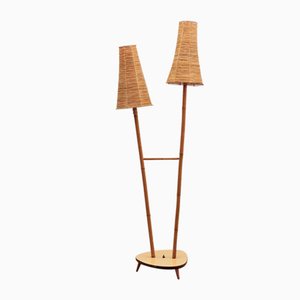 Mid-Century Modern Bamboo & Rattan Floor Lamp, Italy, 1950s