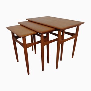 Tavolini ad incastro vintage in teak di Kai Kristiansen per Skovmand & Andersen, anni '60, set di 3