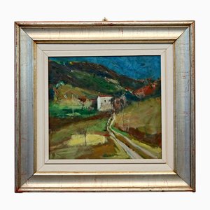 Piero Leo, Landscape, 1970, Peinture à l'Huile sur Identité, Encadré