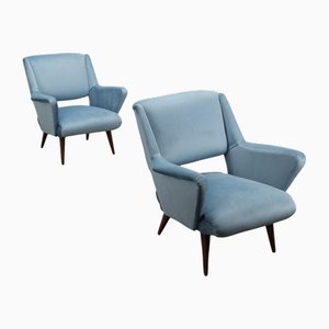 Vintage Armchairs in Velvet & Wood, Italy, 1950s