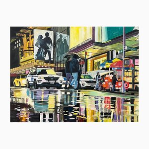 Angela Wakefield, Neon Reflections in the New York City Rain by British Urban Artist, 2023