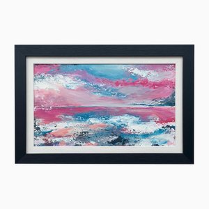 Angela Wakefield, Abstract Landscape Seascape Painting with Pink & Blue Sky by British Artist, 2024
