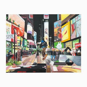Angela Wakefield, Skate Boarder Times Square Nueva York después de la lluvia de British Urban Artist, 2023