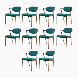 Fully Restored Model 42 Teak Dining Chairs by Kai Kristiansen for Schou Andersen, 1960s, Set of 10