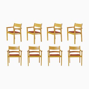 Poltrone Koldinghus in faggio di Hans J. Wegner per Fredericia, anni '80, set di 8