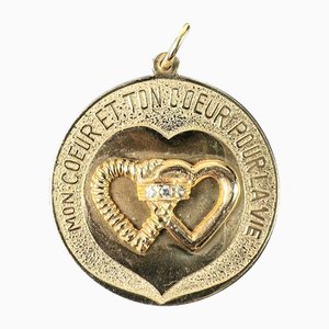 Diamond Love Charm Anhänger aus 14 Karat Gelbgold, 1960er
