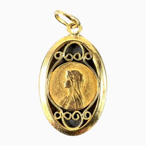 Colgante de filigrana de la Virgen María francesa en oro amarillo de 18 k, década de 1890