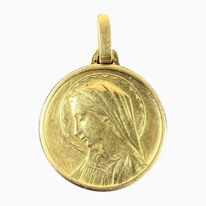 Französischer Dropsy Jungfrau Maria Medaillen-Anhänger aus 750er Gelbgold, 1890er