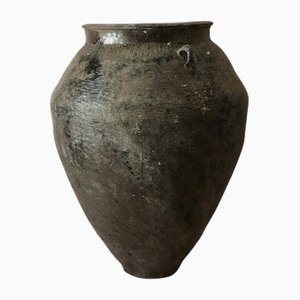 Grand Pot Vintage en Céramique Vernie Marron