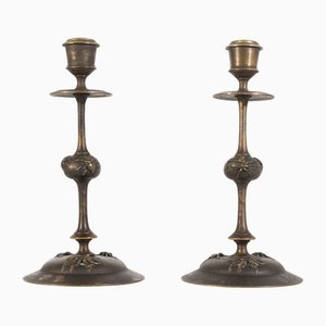 Portacandele Art Nouveau in bronzo con insetti nello stile di Tiffany & Co., set di 2
