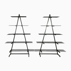 Italian Modern Self-Supporting Bookcases in Dark Green Metal, 1980s, Set of 2