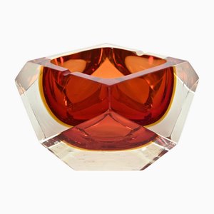 Murano Red Sommerso Multifaceted Glass Ashtray attributed to Flavio Poli, Italy, 1960s
