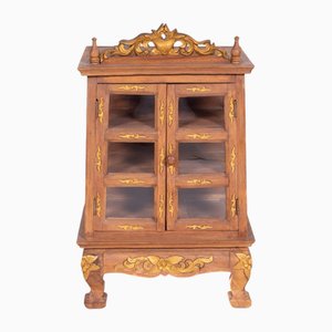Acacia Wood Display Cabinet with Golden Decorations and Carvings, Thailand